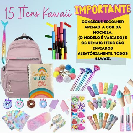 Kit de Papelaria Kawaii com 15 itens - Material Escolar Fofo