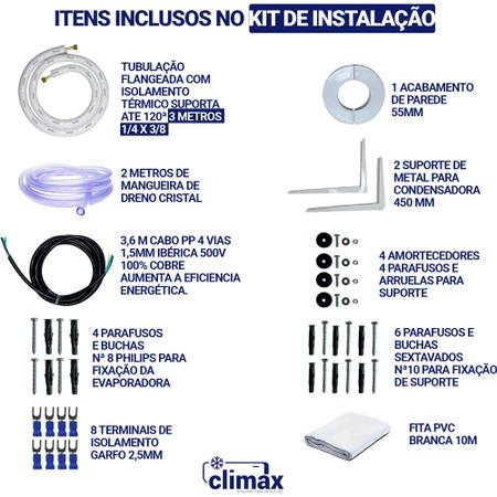 Imagem de Kit Completo Para Instalação De Ar Condicionado TCL Elite Series A2 9000 a 18000 Btus 1/4 3/8 3 Metros  Com Suporte 450