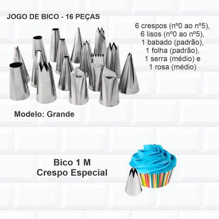 Kit Jogo De Bico Para Confeitar Bolo Inox 16 Peças + Bailarina