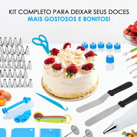 Jogo De Bicos Inox Kit Com 77 Peças Confeitar Bolo, Tortas Kit Confeiteiro  Completo Para Decoração De Bolo em Inox com 77 Pçs