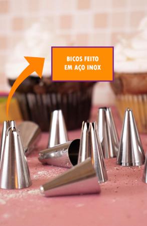 Imagem de Kit Confeiteiro Profissional Completo 3 Espátulas Bicos e Sacos de Confeitar Aço Inox 231612-231613-231614-191606