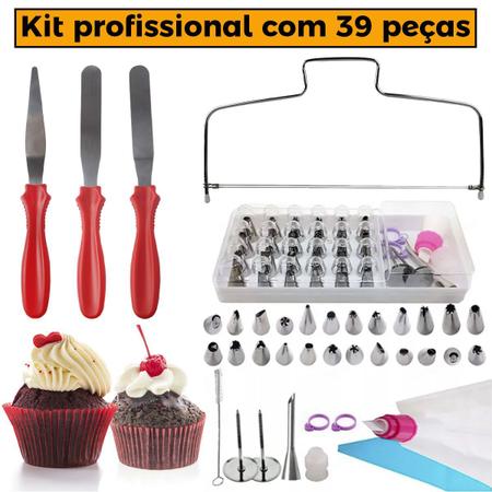 Imagem de Kit Confeiteiro Profissional Completo Nivelador De Bolos Sacos E Bicos De Confeitar E Espátulas Confeitar 39 Peças