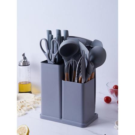 Imagem de Kit Conjunto 19 Pçs De Utensílios Facas Silicone Cozinha Jogo Completo Batedeira Colher Pegador Talba