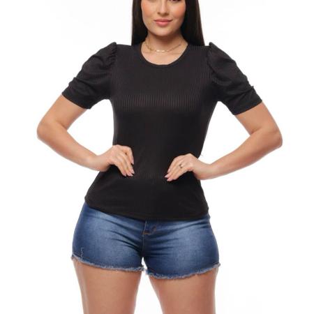 Imagem de Kit conjunto 3 Blusas canelada gola rasa manga curta princesa bufante blogueira feminina