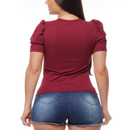 Imagem de Kit conjunto 3 Blusas canelada gola rasa manga curta princesa bufante moda feminina