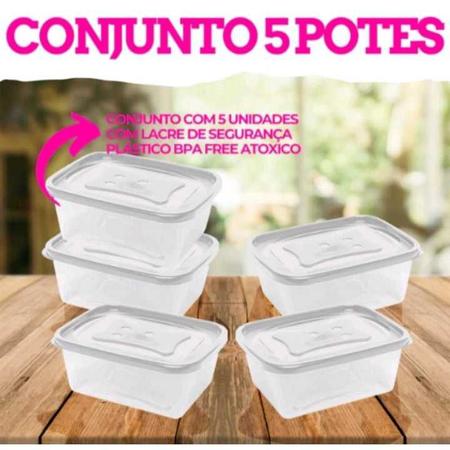 Imagem de Kit Conjunto 5 Potes Plásticos BPA FREE 3,6 Litros Marmita Freezer Cozinha Organização de Casa Geladeira Comida Hermetic