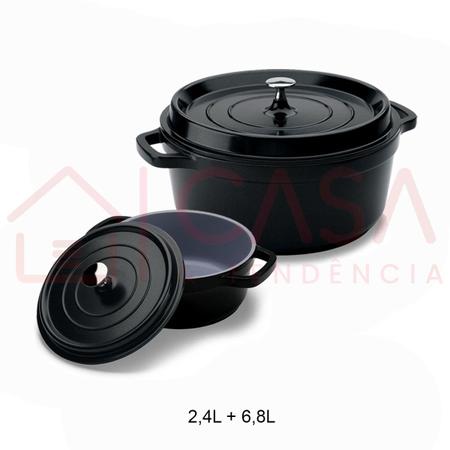 Imagem de Kit Conjunto Caçarola Hercules Revestimento Ceramico Indução Preto 2,4L + 6,8L