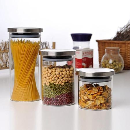 Imagem de Kit conjunto com 2 potes porta alimentos hermeticos vidro boro tampa inox 370ml mimo style