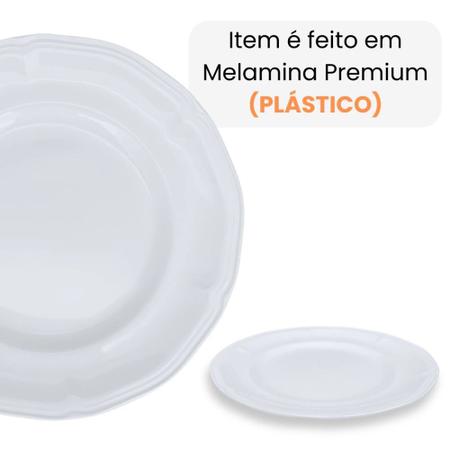 Imagem de Kit Conjunto de 12 Pratos de Sobremesa Brancos 17 Cm Borda Decorada Delicada em Melamina / Plastico Premium  Bestfer 