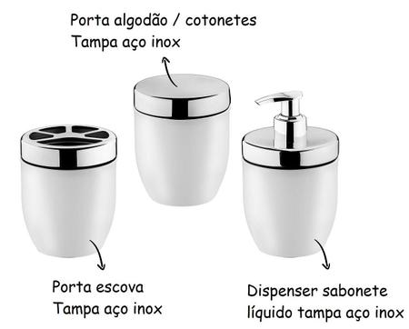 Imagem de Kit Conjunto De Banheiro Branco Pia Bancada 3 Peças Porta Algodão Escovas Dispenser Sabonete Líquido