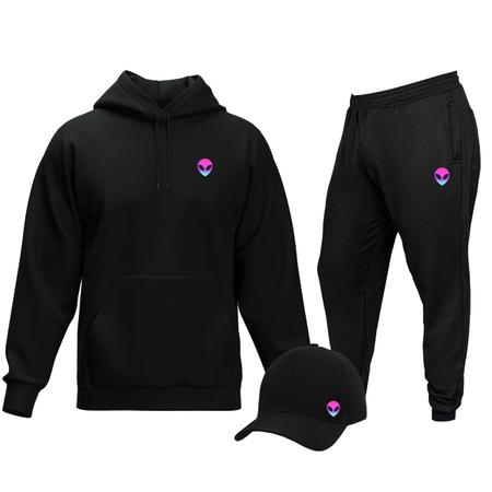 Imagem de Kit Conjunto de Moletom  Blusa + Calça + Boné Masculino Alien, Estilo Casual Confortável Ideal Para Dia a Dia Esportes Carnaval Frio