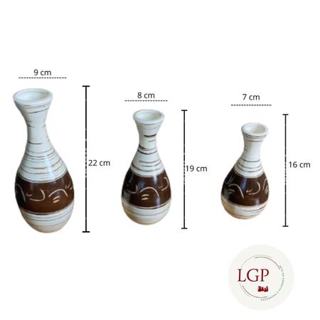 Imagem de Kit Conjunto Enfeite Cerâmica Decorativo Sala Trio De Vasos
