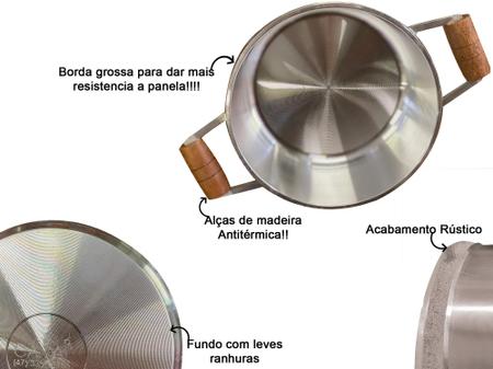 Imagem de Kit Conjunto Jogo de Panelas Alumínio Fundido Grossa Cabo de Madeira CAVA + Frigideira  (6 peças) 