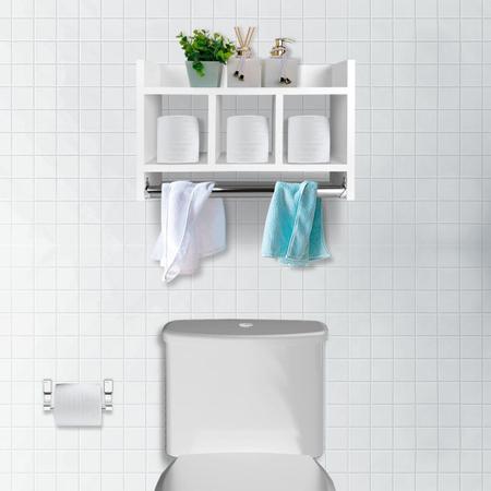 Imagem de Kit Conjunto Nicho Prateleira Para Banheiro Oslo + Banco Apoio Para Cócoras Branco