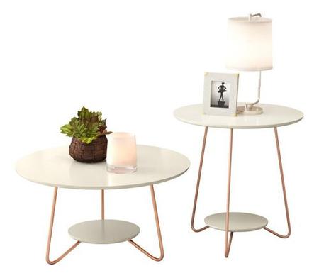 Imagem de Kit conjunto par mesas de centro + mesinha lateral pés em metal varias cores decoração 100% mdf reforçada lindas