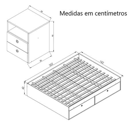 Imagem de Kit Conjunto Quarto Cama de Casal Box 4 Portas Espaço Interno e 2 Mesas de Cabeceira Marrom Madeira