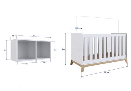 Imagem de Kit Conjunto Quarto Infantil Berço Para Bebê 3 em 1 Cômoda 4 Gavetas Roupeiro 3 Portas Nicho Branco