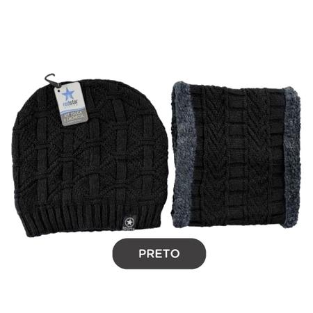 Imagem de Kit Conjunto Touca Gorro e Cachecol Gola Eharpe Cachegola Unissex Forrado Felpudo Frio Inverno Moto