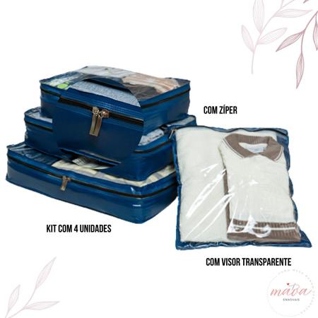 Imagem de Kit Conjunto Viagem Organizador 4 Unidades Bolsas Portátil PVC Impermeável com Zíper Bagagem Embalagem Roupas Acessórios