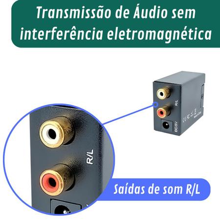 Imagem de Kit Conversor de Áudio Digital Óptico para RCA Analógico com Cabos RCA e Óptico Toslink
