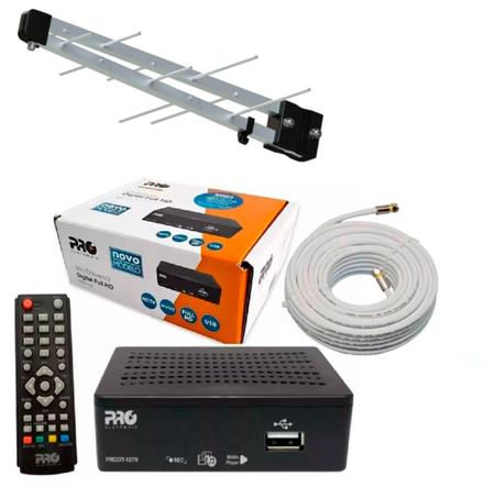Imagem de Kit conversor TV Digital Pro Eletronic HDTV +Antena 10 elementos 14 Dbi Brasforma +10 metros de cabo