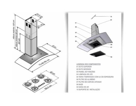 Imagem de Kit Cooktop 2 Queimadores Preto + Coifa Inox Parede Vidro curvo 75cm