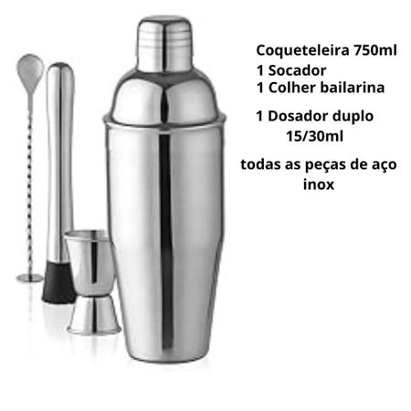Imagem de Kit Coqueteleira Inox 750ml 4 Peças Drinks Batidas Mori