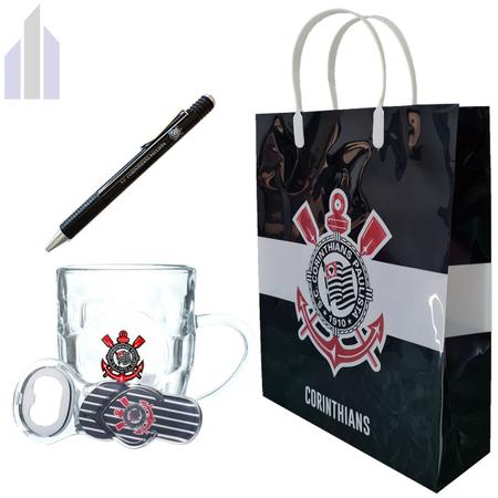 Imagem de Kit Corinthians Caneca Vidro com Abridor de garrafa, Caneta e Sacola