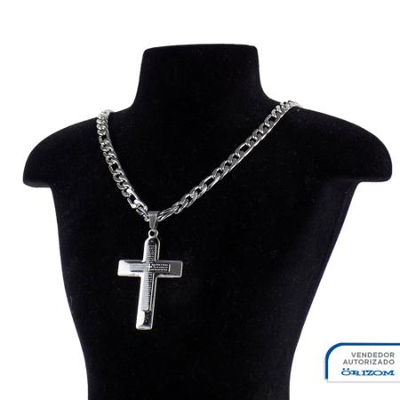 Imagem de Kit Corrente masculina Prata Crucifixo Com Pulseira  Aço Inox  presente correntinha resistente