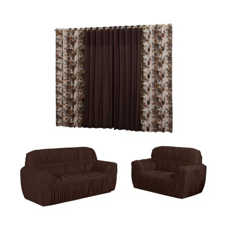 Imagem de Kit cortina florata + capa de sofá elasticada 3 e 2 lugares