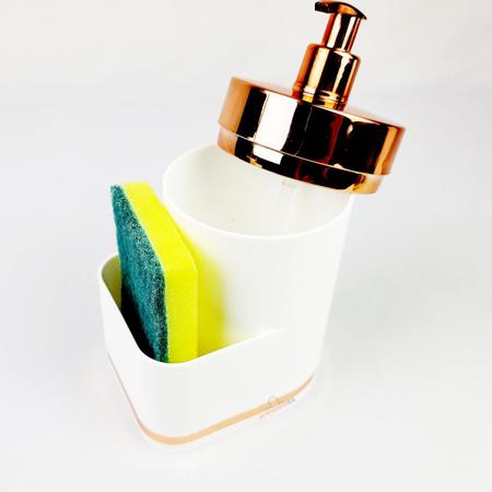 Imagem de Kit Cozinha 2 Peças Lixeira 5L Dispenser Porta Detergente Líquido Esponja Para Pia Branco Rose Gold - Future