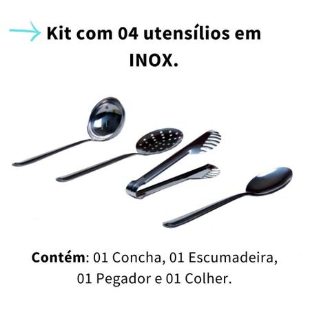 Imagem de Kit Cozinha Colher + Pegador + Concha + Escumadeira Aço Inox
