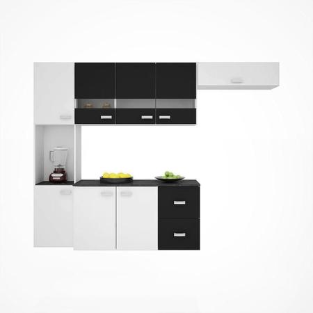 Imagem de Kit Cozinha Compacta Julia Armário Suspenso E Balcão 4 Peças 8 Portas 2 Gavetas Branco/preto Poquema