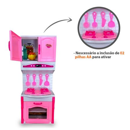 Imagem de Kit Cozinha Completa Infantil Fogão Importway Com Luzes Som Completa Rosa Com Acessórios 4 Anos