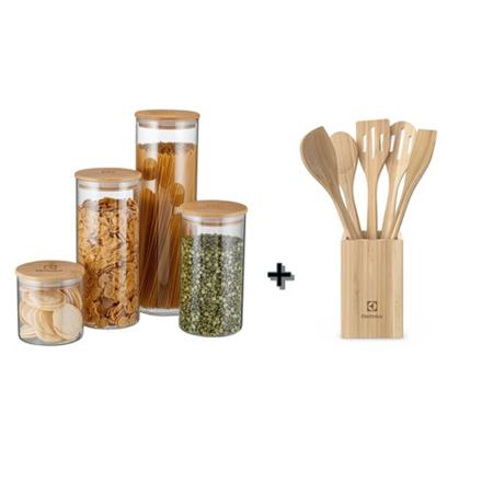 Imagem de Kit cozinha Electrolux Jogo de Potes tampa Bambu e utensílios Bambu
