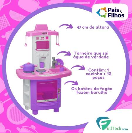 Imagem de Kit Cozinha Fogão e Pia Infantil Rosa de Brinquedo Sai Água