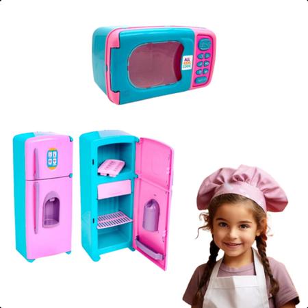 Imagem de Kit Cozinha Infantil Brinquedo C/ Microondas e Geladeira