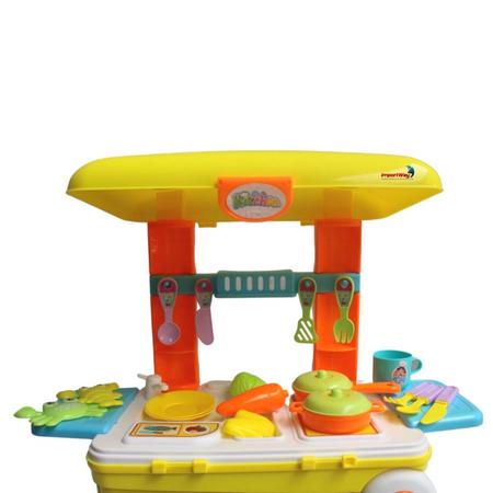 Imagem de Kit Cozinha Infantil Brinquedo Criança 3 em 1 Vira Mala Mochila Fogão do Bebê Colorido Importway