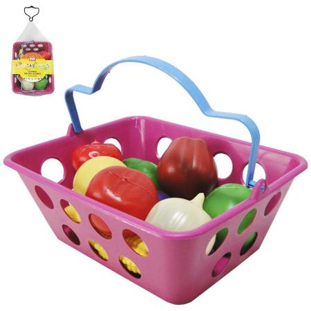 Imagem de Kit Cozinha Infantil Com Cesta + Frutas E Legumes 13 Peças