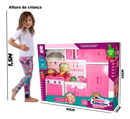 Jogo De Cozinha Barbie Meninas Rosa Grande Kit Completa Luxo Geladeira  Fogao Panelinhas Luzes Infantil Armário