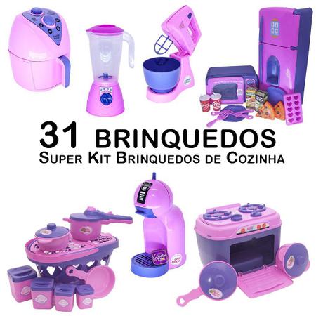 Imagem de Kit Cozinha Infantil Geladeira BatedeiraCafeteira Fogão 31pç