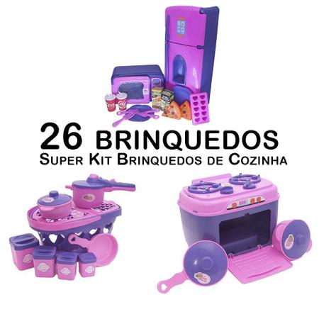 Imagem de Kit Cozinha Infantil Geladeira Microondas Panelas Fogão 26pç