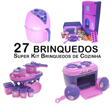 Imagem de Kit Cozinha Infantil Geladeira Microondas Panelas Fogão 27pç