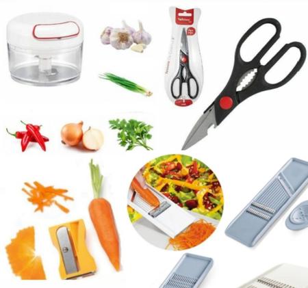 kit Cozinha Mini Triturador, Tesoura Desossador, Fatiador e Descascador de Legumes - Sacoleiro Utilidades Imagem de kit Cozinha Mini Triturador, Tesoura Desossador, Fatiador e Descascador de Legumes