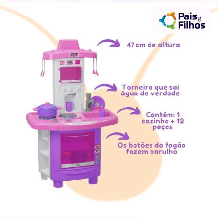 Imagem de Kit Cozinha Pia e Fogão Infantil de Brinquedo Rosa Sai Água