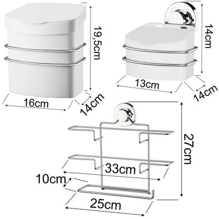 Imagem de Kit Cozinha Suspensa C/ Porta Rolos Lixeira Fixação Ventosa