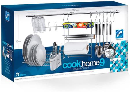 Imagem de Kit Cozinha Suspensa Cook Home 9 Com Escorredor e Porta Rolo