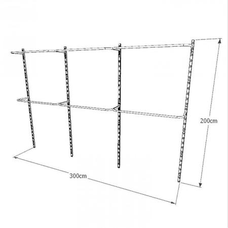 Imagem de Kit cremalheiras e araras para loja com 10 peças regulável 300x200 cm cor preto modelo clst2ljp350