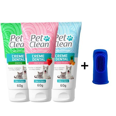 Imagem de Kit Creme Dental + Escova Dedeira para Cães Gato Pet Clean