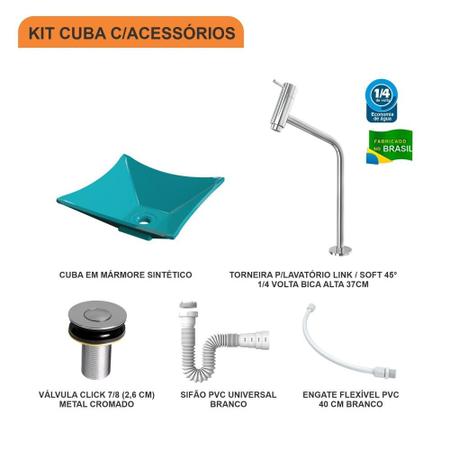 Imagem de Kit Cuba L30 C/Torneira Link 1062 Metal + Válvula Click 1''B (2,6cm) + Sifão Pvc + Flexível